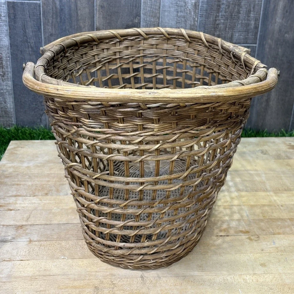 Vintage Wicker Market Basket Double Handles Rustic Farmhouse Decor Large